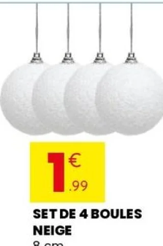 Set de 4 boules neige 8 cm