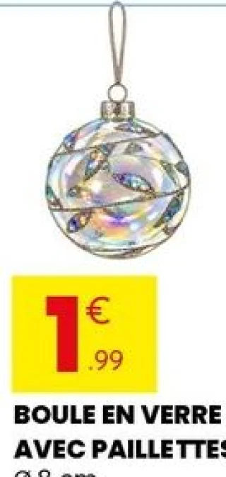 Boule de Noël en verre avec paillettes Ø 8 cm