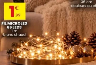 Fil microLED 66 LEDs 1 m blanc chaud