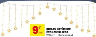 Rideau extérieur étoiles 136 LEDs 250 cm - blanc chaud