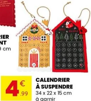 Calendrier à suspendre 34 x 22 x 15 cm à garnir