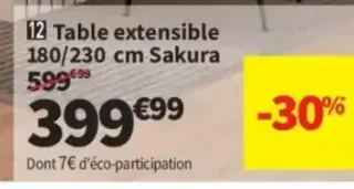 Table extensible 180/230 cm Sakura