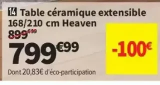 Table céramique extensible 168/210 cm Heaven
