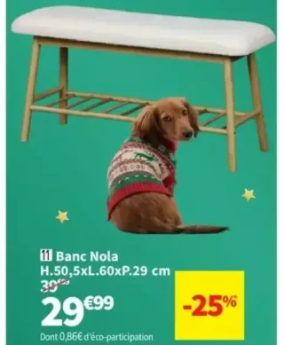 Banc Nola H.50,5xL.60xP.29 cm
