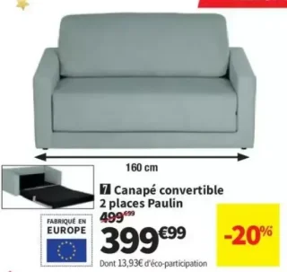 Canapé convertible 2 places Paulin