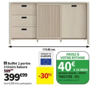 Buffet 2 portes 3 tiroirs Sakura