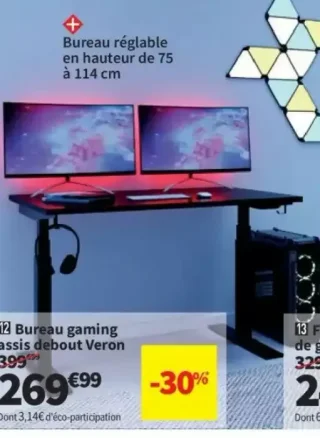 Bureau gaming assis debout Predator Veron