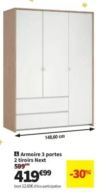 Armoire 3 portes 2 tiroirs Next