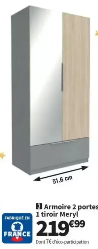 Armoire 2 portes 1 tiroir Meryl