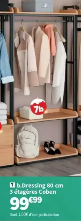 Dressing 80 cm 3 étagères Coben
