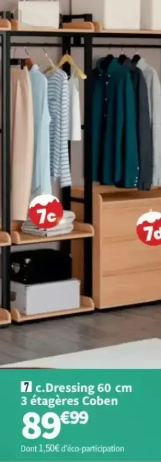 Dressing 60 cm 3 étagères Coben