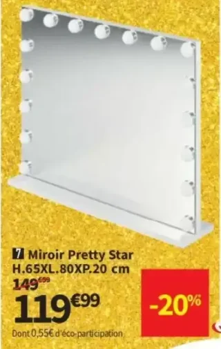 Miroir Pretty Star H.65XL.80XP.20 cm