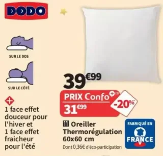 Oreiller Thermorégulation 60x60 cm DODO