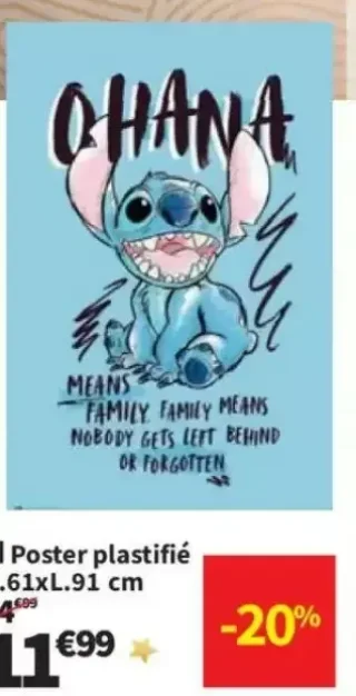 Poster plastifié H.61xL.91 cm Stitch Ohana