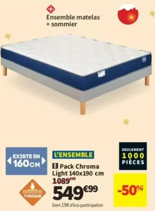 Pack Chroma Light ensemble matelas + sommier 140x190 cm