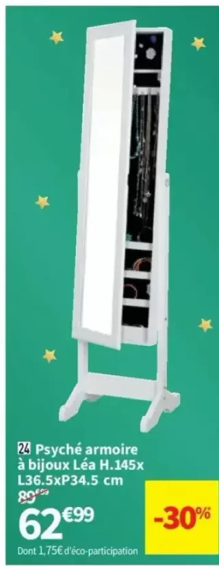 Psyché armoire à bijoux Léa H.145xL.36.5xP34.5 cm