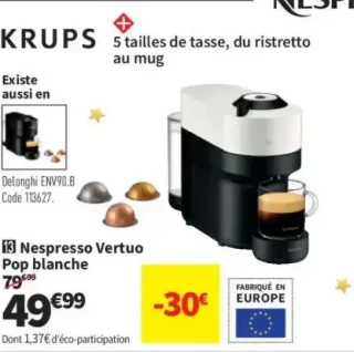 Machine à café Krups Nespresso Vertuo Pop blanche YY4889FD