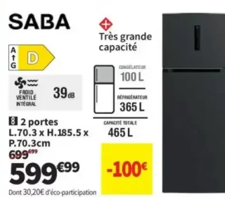 Réfrigérateur 2 portes SABA CT464NFDDK