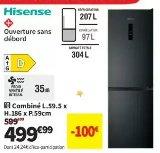 Réfrigérateur combiné Hisense L.59.5 x H.186 x P.59cm