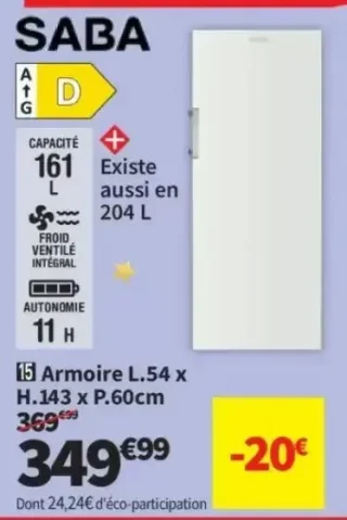 Congélateur armoire SABA UF165NFWD