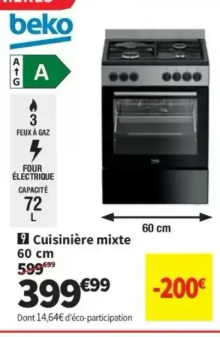 Cuisinière mixte 60 cm Beko FBE63131XCS