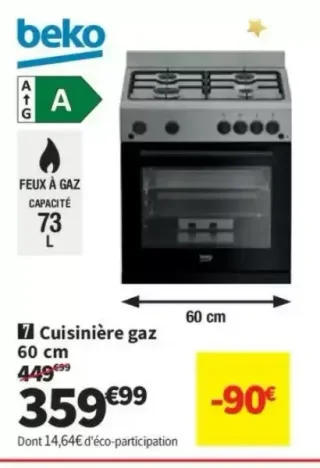 Cuisinière gaz 60 cm Beko FBG62031XCS