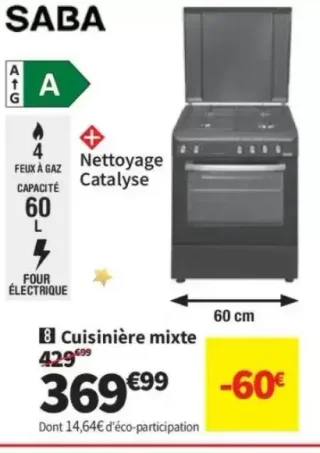 Cuisinière mixte 60 cm SABA 6060MIXT21BK/23BK