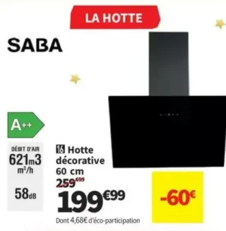 Hotte décorative 60 cm Saba HD600 INC-60/23A
