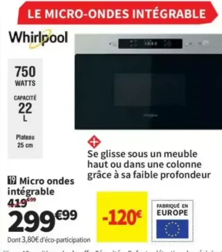 Micro ondes intégrable Whirlpool MBNA900X