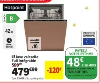 Lave vaisselle Full intégrable Hotpoint HA6IB16B2M6L0