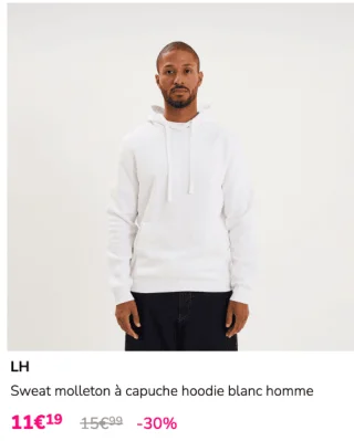 Sweat molleton à capuche hoodie blanc homme LH