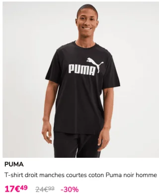 T-shirt droit manches courtes coton Puma noir homme