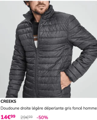 Doudoune droite légère déperlante gris foncé homme Creeks