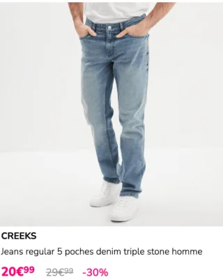 Jeans regular 5 poches denim triple stone homme CREEKS