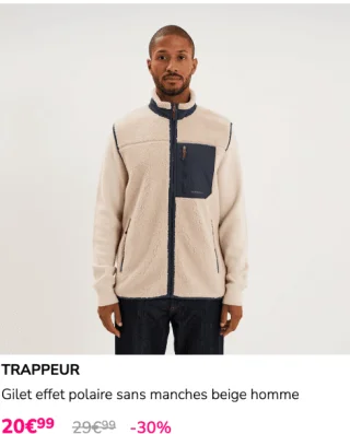 Gilet effet polaire sans manches beige homme TRAPPEUR