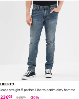 Jeans straight 5 poches Liberto denim dirty homme