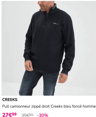 Pull camionneur zippé droit Creeks bleu foncé homme
