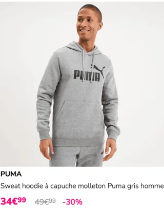 Sweat hoodie à capuche molleton Puma gris homme
