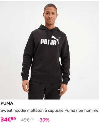 Sweat hoodie molleton à capuche Puma noir homme