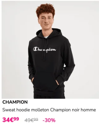 Sweat hoodie molleton Champion noir homme