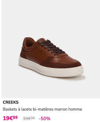 Baskets à lacets bi-matières marron homme CREEKS