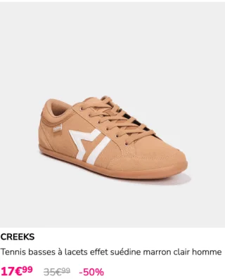 Tennis basses à lacets effet suédine marron clair homme CREEKS