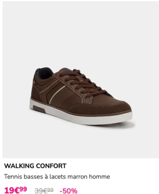 Tennis basses à lacets marron homme WALKING CONFORT