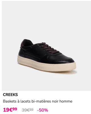 Baskets à lacets bi-matières noir homme Creeks