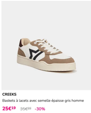 Baskets à lacets avec semelle épaisse gris homme Creeks