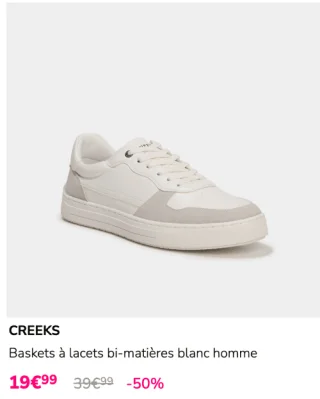 Baskets à lacets bi-matières blanc homme Creeks