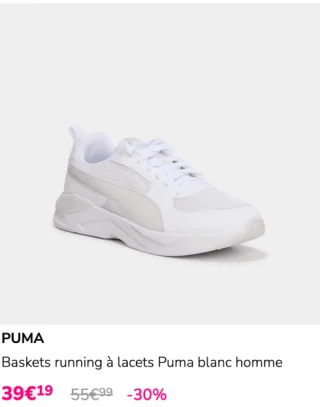 Baskets running à lacets Puma blanc homme