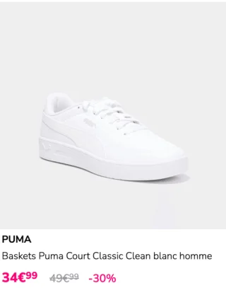 Baskets Puma Court Classic Clean blanc homme