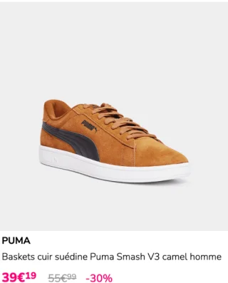 Baskets cuir suédine Puma Smash V3 camel homme