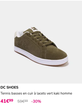 Tennis basses en cuir à lacets vert kaki homme DC SHOES